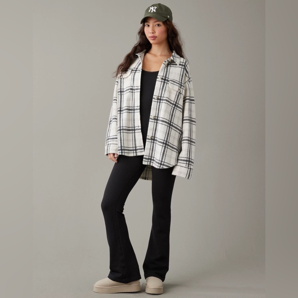 AE Oversized Plaid Fleece & Love Shacket XL - Picture 3 of 7